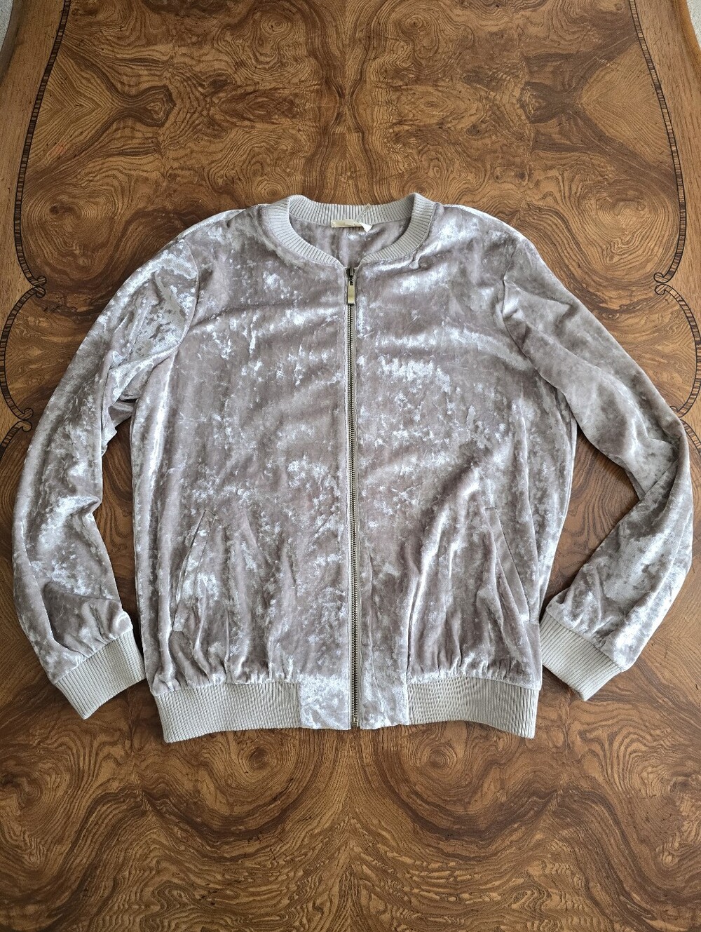 Entro Crushed Velvet Light Taupe Bomber Jacket Womens Size S